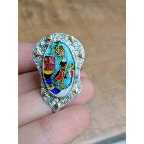 Alexa & Peter Smarsh Sterling Silver 14k Gold Cloisonne Enamel Ring Size 7 *Read - Picture 11 of 12